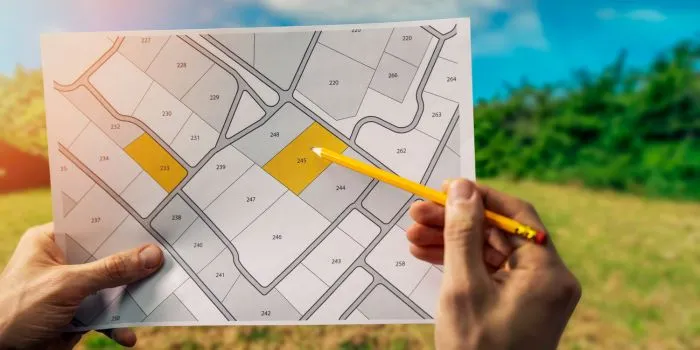 نقشه زمین های مشاع که بخشی از آن با رنگ زرد هایلایت شده